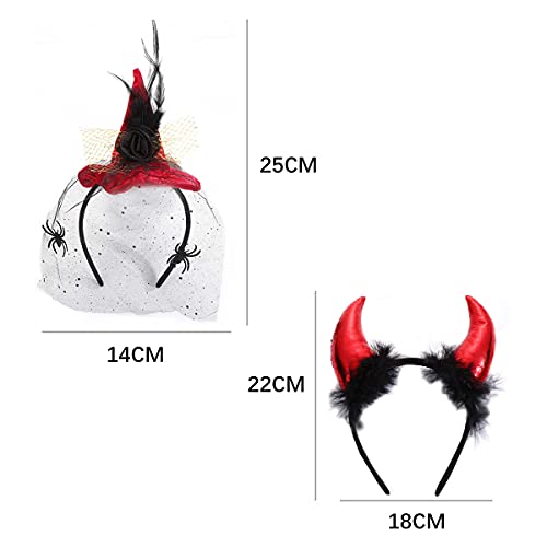 4 piezas diadema de sombrero de bruja, diadema de calabaza con cuernos de diablo de Halloween, utilizada para accesorios para el cabello de la fiesta de Halloween, accesorios para juegos de rol