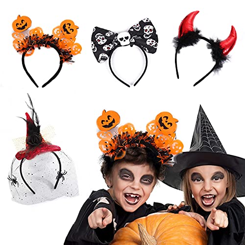 4 piezas diadema de sombrero de bruja, diadema de calabaza con cuernos de diablo de Halloween, utilizada para accesorios para el cabello de la fiesta de Halloween, accesorios para juegos de rol