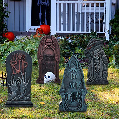 43 cm Lápida Sepulcral de Espuma para Halloween (6 Piezas), Lápida con Diferentes Estilos y Estacas de Metal Adicionales para Decoraciones de Jardín de Halloween