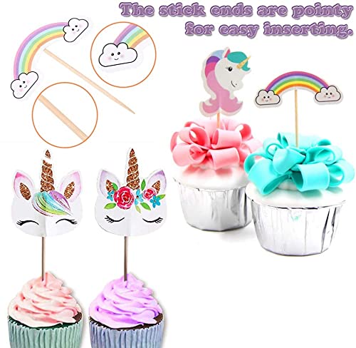 48 decoraciones de unicornio para cupcakes con forma de corazón arcoíris para decoración de tartas de fiesta temática de cumpleaños