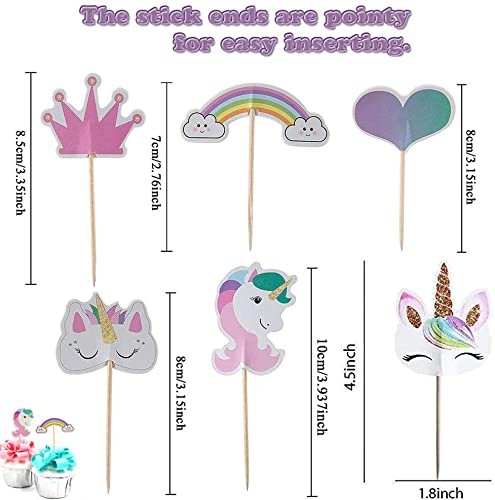 48 decoraciones de unicornio para cupcakes con forma de corazón arcoíris para decoración de tartas de fiesta temática de cumpleaños