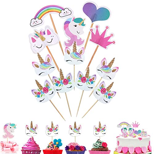 48 decoraciones de unicornio para cupcakes con forma de corazón arcoíris para decoración de tartas de fiesta temática de cumpleaños