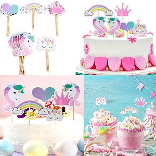 48 decoraciones de unicornio para cupcakes con forma de corazón arcoíris para decoración de tartas de fiesta temática de cumpleaños