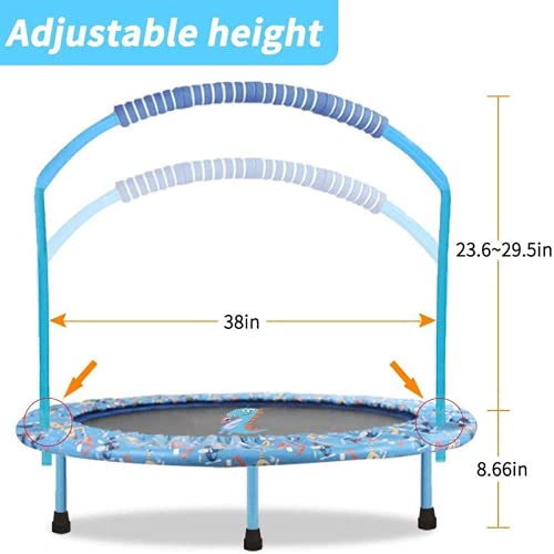 Ø96cm Trampolín para niños Mini Cubierta Plegable para trampolín de Fitness con pasamanos Ajustable y Seguridad Acolchada para Uso en Interiores / Exteriores （Dinosaurio）