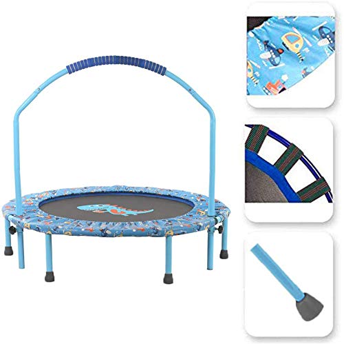 Ø96cm Trampolín para niños Mini Cubierta Plegable para trampolín de Fitness con pasamanos Ajustable y Seguridad Acolchada para Uso en Interiores / Exteriores （Dinosaurio）