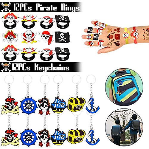 Accesorios para fiestas de piratas Regalos Llaveros de piratas Anillos Pulseras Parche de ojos de pirata Bigote Tatuajes Monedas de oro Tesoro enterrado de piratas Decoración para fiestas