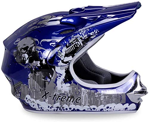 Actionbikes Casco para motocicleta Niños Cruzar Cascos X-treme Casco Casco de seguridad casco para moto Quad de niño y Moto Cross Modelo Diseño 2015 en azul - X-Small