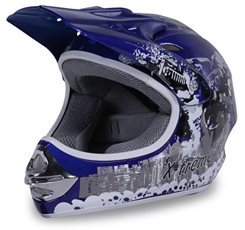 Actionbikes Casco para motocicleta Niños Cruzar Cascos X-treme Casco Casco de seguridad casco para moto Quad de niño y Moto Cross Modelo Diseño 2015 en azul - X-Small