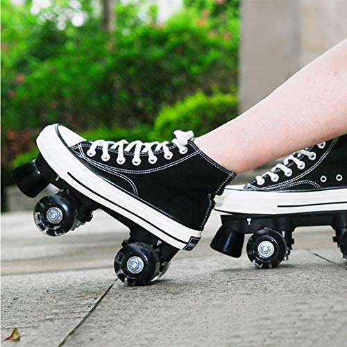 Adultos Quad Wheels Roller Patines, Lona Roller Skate Canvas Roller Roller Skates Ruedas Brillantes, Seguro Y Duradero, Para Adultos Adolescentes Con Alto Estilo De Calzado Superior,Negro,31