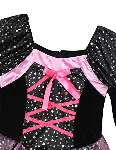 Agoky Disfraz de Bruja para Niña Cosplay Traje Reina Oscuridad 4Pcs Brillantes Estrellas Vestido Tutú de Princesa Disfraz de Halloween Fiesta Negro 3-4 años