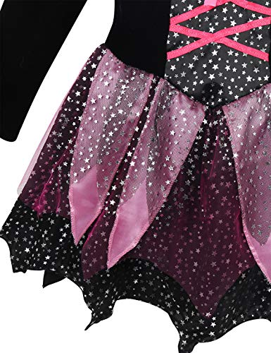 Agoky Disfraz de Bruja para Niña Cosplay Traje Reina Oscuridad 4Pcs Brillantes Estrellas Vestido Tutú de Princesa Disfraz de Halloween Fiesta Negro 3-4 años