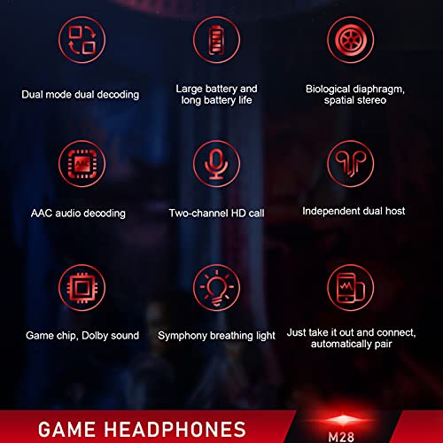 Aiwend Auriculares inalámbricos, Bluetooth 5.1 Gaming Stereo Gaming Auriculares inalámbricos Auriculares inalámbricos de Host Dual Independiente, con Pantalla LED de batería Digital(Negro)