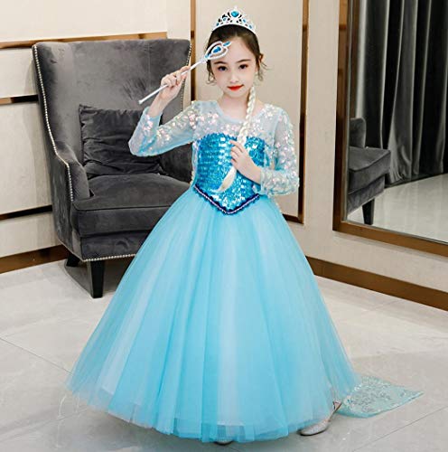 AIYIMEI Niñas Vestido de Princesa Elsa Disfraz Reino de Hielo Reina Traje de Fiesta Halloween Cosplay Navidad Costume - Regalo de Cumpleaños para Ninas 3-11Años