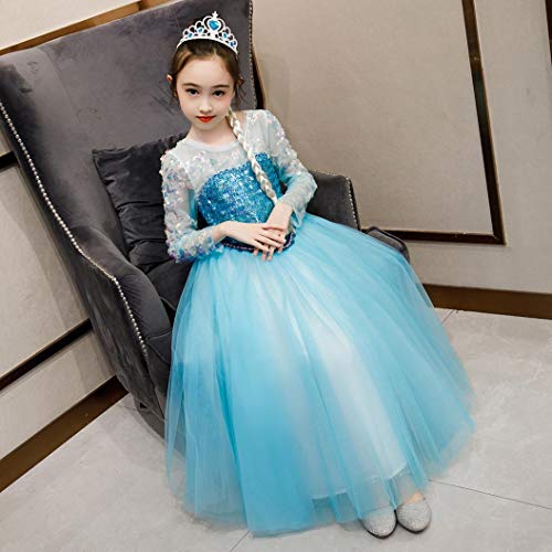 AIYIMEI Niñas Vestido de Princesa Elsa Disfraz Reino de Hielo Reina Traje de Fiesta Halloween Cosplay Navidad Costume - Regalo de Cumpleaños para Ninas 3-11Años