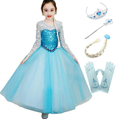 AIYIMEI Niñas Vestido de Princesa Elsa Disfraz Reino de Hielo Reina Traje de Fiesta Halloween Cosplay Navidad Costume - Regalo de Cumpleaños para Ninas 3-11Años