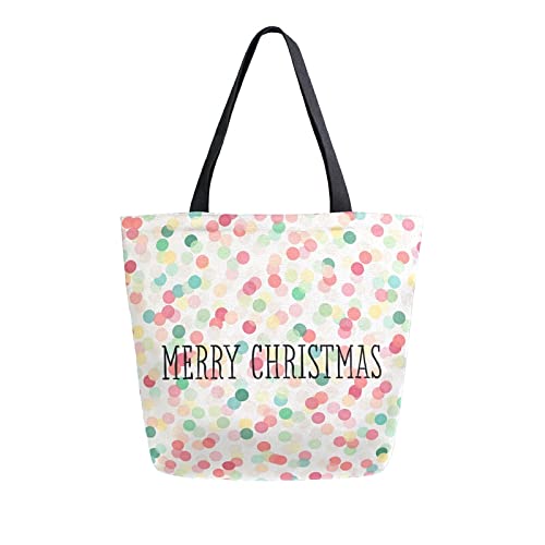 ALAZA Bolsas de compras reutilizables con lunares de colores de Feliz Navidad para la playa, bolso de viaje plegable