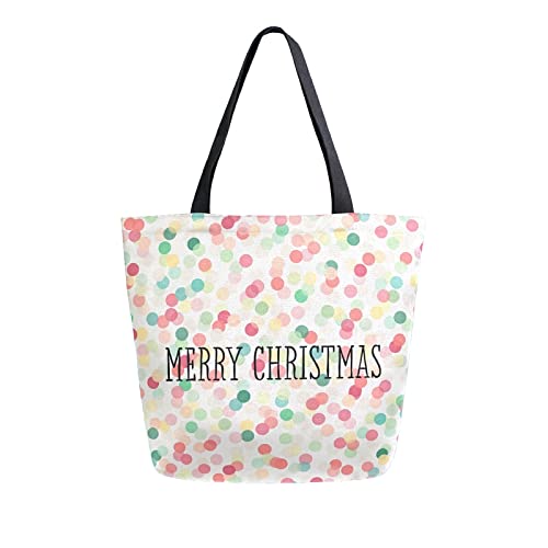 ALAZA Bolsas de compras reutilizables con lunares de colores de Feliz Navidad para la playa, bolso de viaje plegable