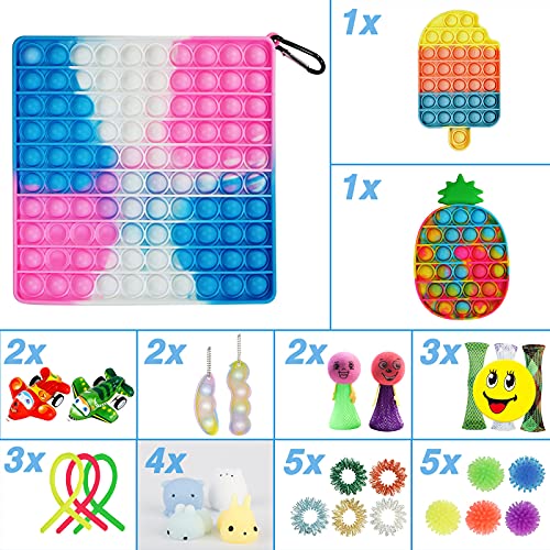 Alexsky Juego de juguetes Rainbow Pop Fidget It para helados, juguetes sensoriales para aliviar el estrés para adultos y niños, caja de 30 piezas con gran tamaño Push Popper Bubble Game