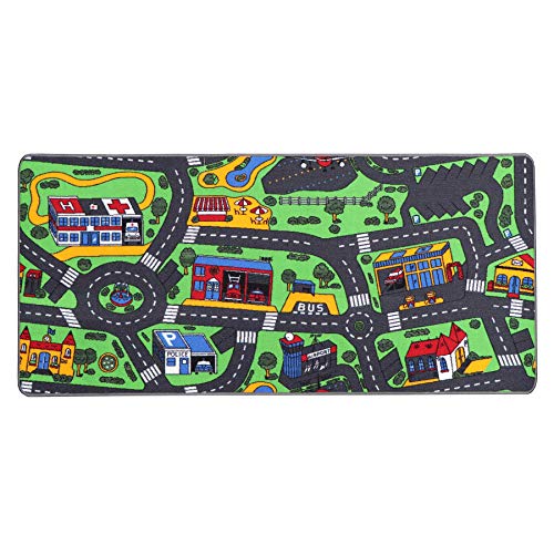 Alfombra Infatil Ciudad 95cm x 200cm, Alfombra Coches Circuito | Alfombra Carretera Infantil de Juegos