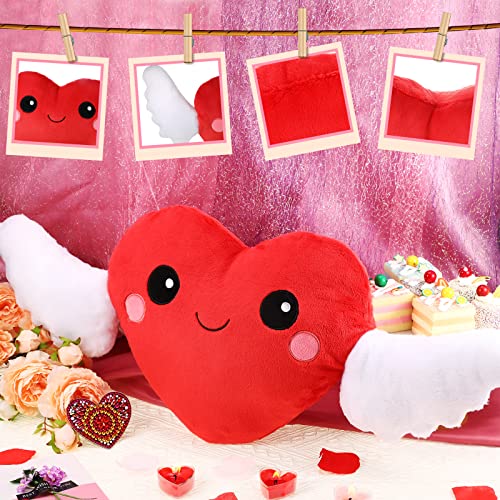 Almohada de Peluche de Corazón Rojo Lindo Cojín de Juguete Suave Cojín de Felpa en Forma de Corazón con Alas Regalo de Almohada para Niños San Valentín Apto para Habitación Cama Sofá