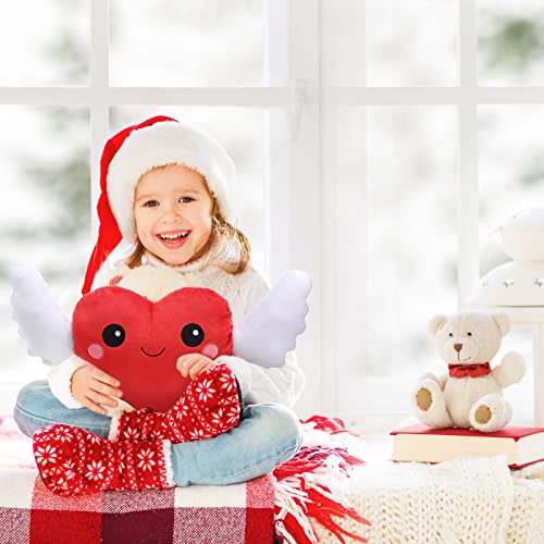 Almohada de Peluche de Corazón Rojo Lindo Cojín de Juguete Suave Cojín de Felpa en Forma de Corazón con Alas Regalo de Almohada para Niños San Valentín Apto para Habitación Cama Sofá