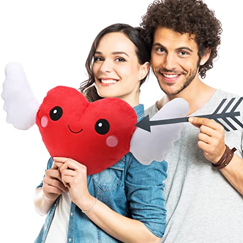 Almohada de Peluche de Corazón Rojo Lindo Cojín de Juguete Suave Cojín de Felpa en Forma de Corazón con Alas Regalo de Almohada para Niños San Valentín Apto para Habitación Cama Sofá