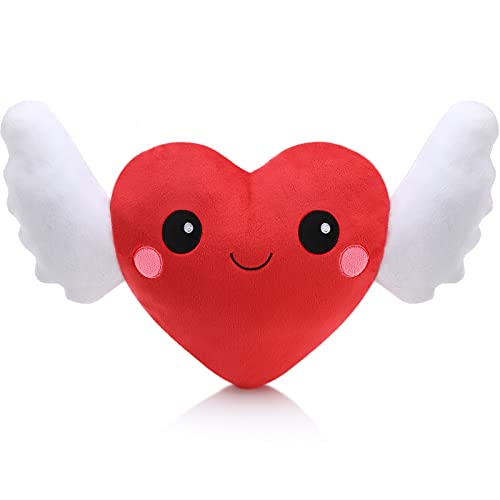 Almohada de Peluche de Corazón Rojo Lindo Cojín de Juguete Suave Cojín de Felpa en Forma de Corazón con Alas Regalo de Almohada para Niños San Valentín Apto para Habitación Cama Sofá