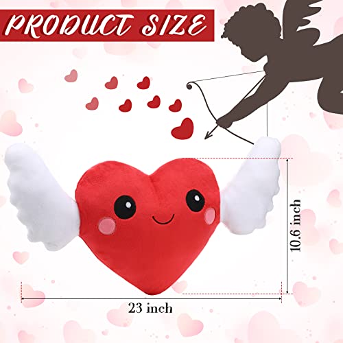 Almohada de Peluche de Corazón Rojo Lindo Cojín de Juguete Suave Cojín de Felpa en Forma de Corazón con Alas Regalo de Almohada para Niños San Valentín Apto para Habitación Cama Sofá