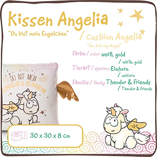 Almohada Unicornio Angelia Du BIST Mein Engelchen – Cojín Mullido de Peluche Unicornio para niñas, niños & Babys-Cuadrado de Peluche Theodor & Friends, 30 x 30 cm