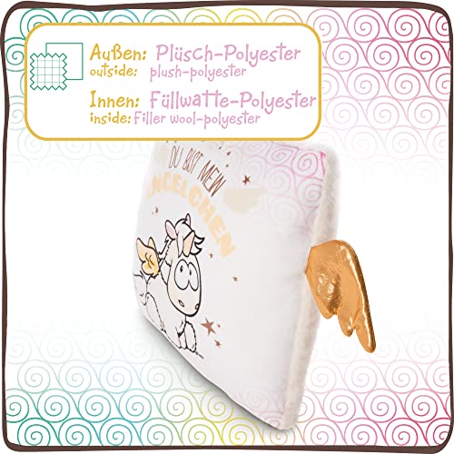 Almohada Unicornio Angelia Du BIST Mein Engelchen – Cojín Mullido de Peluche Unicornio para niñas, niños & Babys-Cuadrado de Peluche Theodor & Friends, 30 x 30 cm