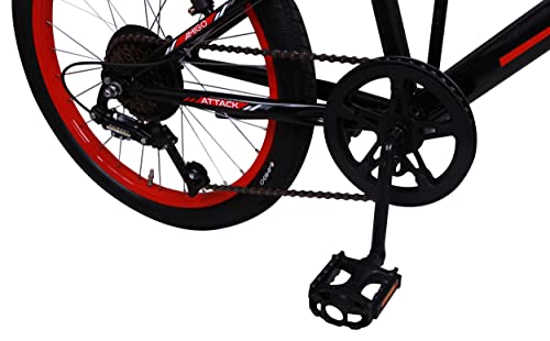 Amigo Attack - Bicicleta Infantil de 20 Pulgadas - para niños de 5 a 9 años - con V-Brakes, 6 velocidades, Timbre y estándar - Negro/Rojo