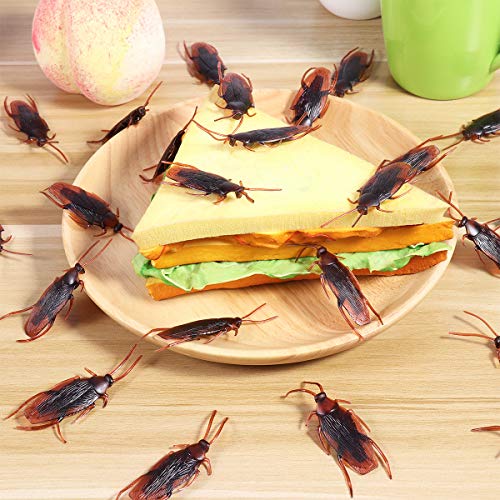 Amosfun 100 unids Broma Falsa cucaracha Novedad cucarachas Insectos se Ven Insectos de Miedo realistas cucarachas realistas para Halloween Party Supplies