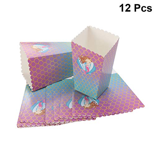 Amosfun 12pcs Popcorn Cardboard Bag Mermaid Printed Scalloped Edge Popcorn Boxes Candy Sweets Treat Container for Party