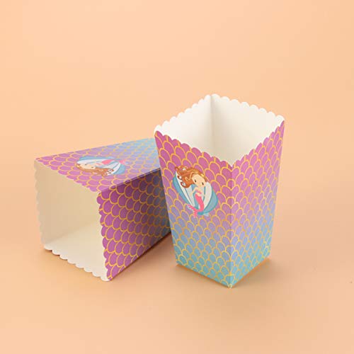 Amosfun 12pcs Popcorn Cardboard Bag Mermaid Printed Scalloped Edge Popcorn Boxes Candy Sweets Treat Container for Party