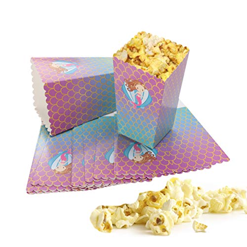 Amosfun 12pcs Popcorn Cardboard Bag Mermaid Printed Scalloped Edge Popcorn Boxes Candy Sweets Treat Container for Party