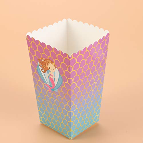 Amosfun 12pcs Popcorn Cardboard Bag Mermaid Printed Scalloped Edge Popcorn Boxes Candy Sweets Treat Container for Party