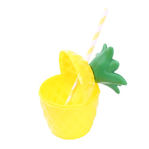 Amosfun 6 vasos de piña con tapas y pajitas para fiesta de Luau para eventos hawaianos de verano y playa (amarillo)