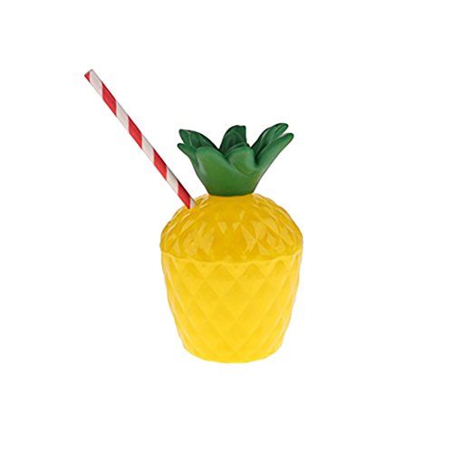 Amosfun 6 vasos de piña con tapas y pajitas para fiesta de Luau para eventos hawaianos de verano y playa (amarillo)