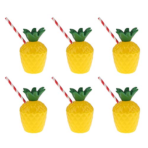 Amosfun 6 vasos de piña con tapas y pajitas para fiesta de Luau para eventos hawaianos de verano y playa (amarillo)