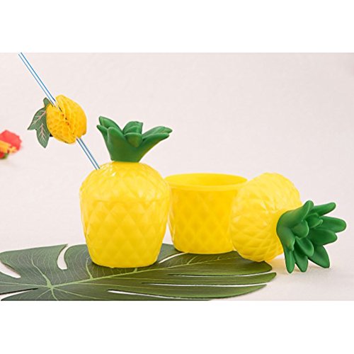 Amosfun 6 vasos de piña con tapas y pajitas para fiesta de Luau para eventos hawaianos de verano y playa (amarillo)