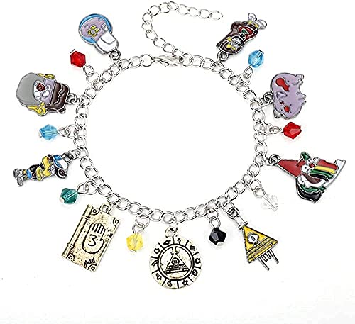 AMOZ Dibujos Animados Gravity Falls Bill Cipher Zodiac Pulseras de Metal Esmaltadas con Diario 3 Dipper Pines Crystal Beads Bangles