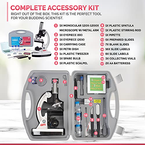 Amscope FBA_M30-ABS-K Microscopio orgánico Juego para niños con brazo de metal de 48 piezas, 120x-240x-300x-480x-600x-1200x, blanco, 33 cm x 15,2 cm x 22.9cm