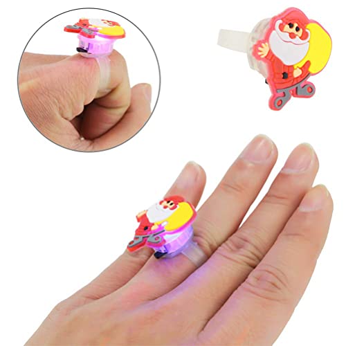 Anillo LED de Navidad, anillos de luz – Anillo de dedo flash para niños – Coloridos anillos de plástico con purpurina – Anillos de flash LED para rellenos de medias de Navidad – 50 piezas