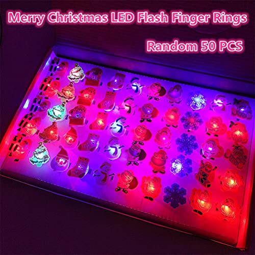 Anillo LED de Navidad, anillos de luz – Anillo de dedo flash para niños – Coloridos anillos de plástico con purpurina – Anillos de flash LED para rellenos de medias de Navidad – 50 piezas