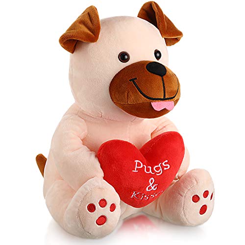 Animal Relleno de Peluche de San Valnetín Animal de Felpa de 10 Pulgadas Juguete de Peluche de Sosteniendo Corazón Rojo Suave para San Valentín, Boda, Aniversario (Perro de Corazón Amoroso)