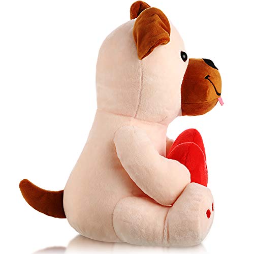 Animal Relleno de Peluche de San Valnetín Animal de Felpa de 10 Pulgadas Juguete de Peluche de Sosteniendo Corazón Rojo Suave para San Valentín, Boda, Aniversario (Perro de Corazón Amoroso)