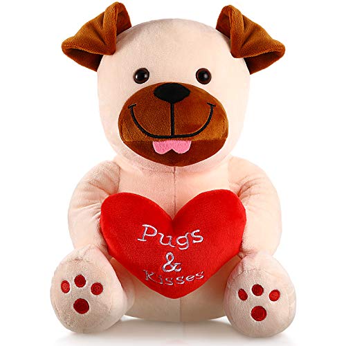 Animal Relleno de Peluche de San Valnetín Animal de Felpa de 10 Pulgadas Juguete de Peluche de Sosteniendo Corazón Rojo Suave para San Valentín, Boda, Aniversario (Perro de Corazón Amoroso)