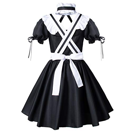 Anime francés criada delantal Lolita Fancy Dress Cosplay traje peludo gato oído guantes calcetines conjunto, Negro-blanco, Large