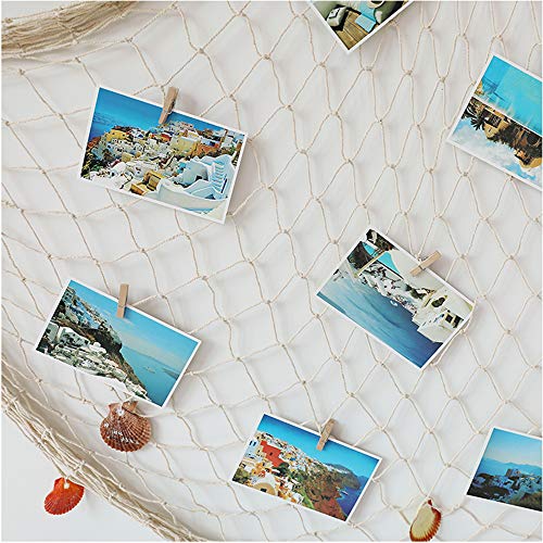 AOFOX - Red azul de pesca decorativa de estilo mediterráneo con conchas, beige, 2M x 4M