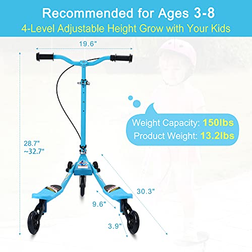 AOODIL Drifting Scooter para niños, 3 Ruedas Plegable Swing Scooters Tri Slider Plegable Push Wiggle con Mango Ajustable y 2 Ruedas LED traseras para niños y niñas de 3 a 10 años